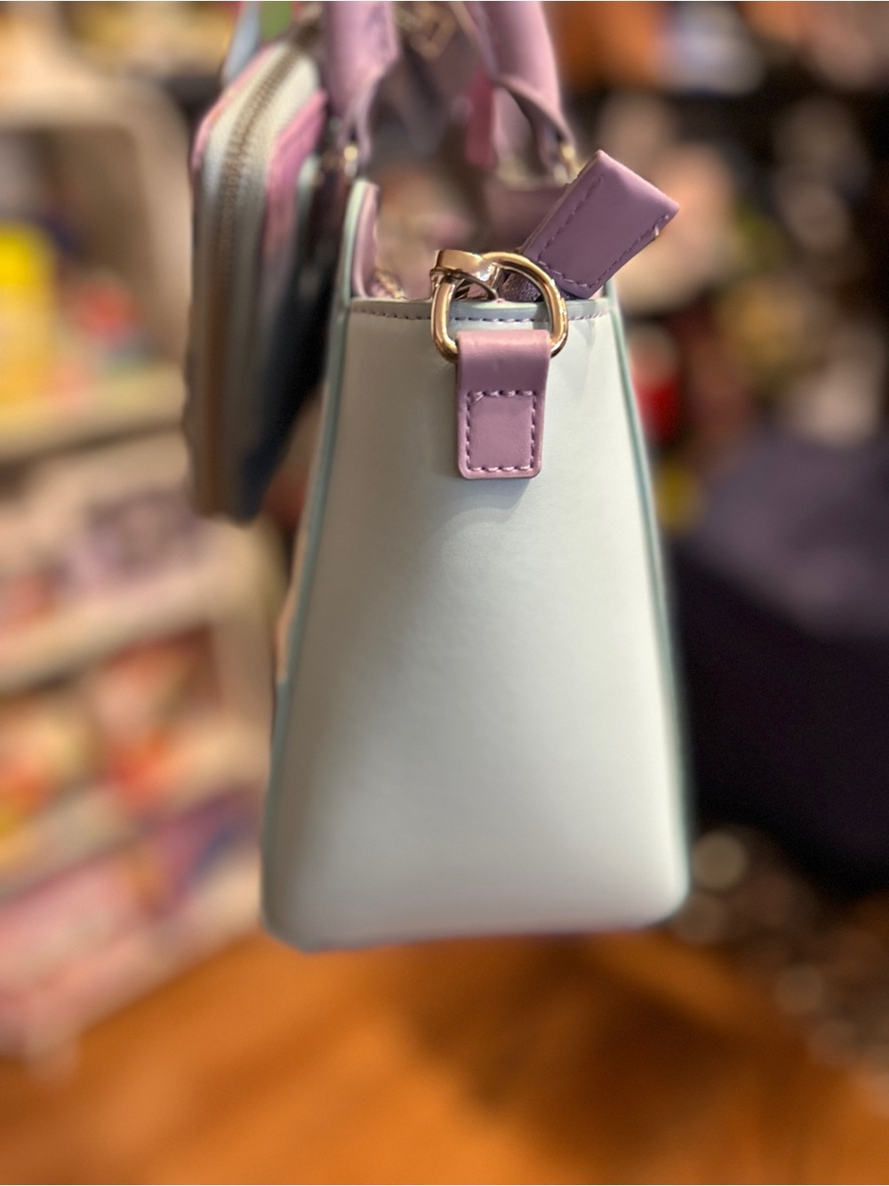 Disney Frozen Castle Print Lavender and Blue Satchel with Matching Wallet - Picture 5 of 6